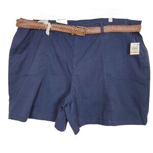 Style & Co Sz 24W Belted Chino Shorts Navy Blue Mid Rise 6.5" Inseam Casual NWT
